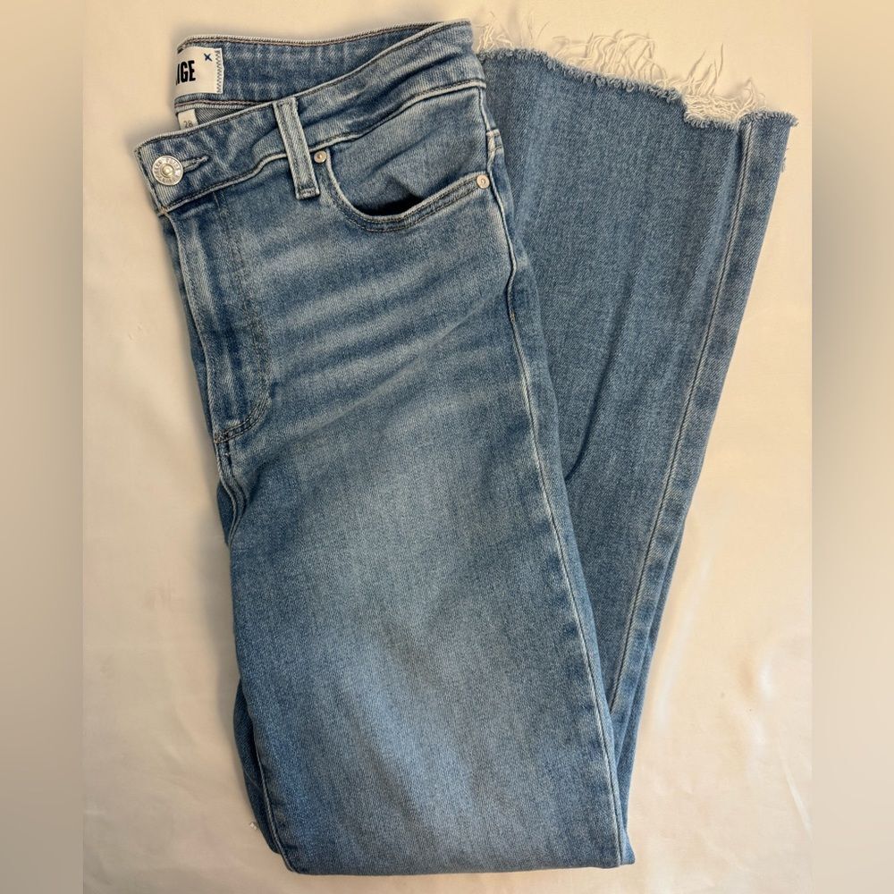 PAIGE High Rise Premium Denim Raw Hem Size 28 Medium Wash - Picture 2 of 4